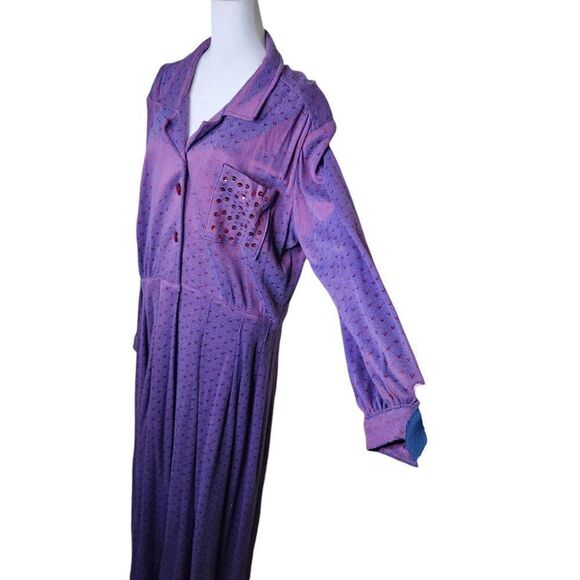Vintage 80s Long Sleeve Maxi Shirt Dress Women 2XL Purple Knit - Picture 2 of 5
